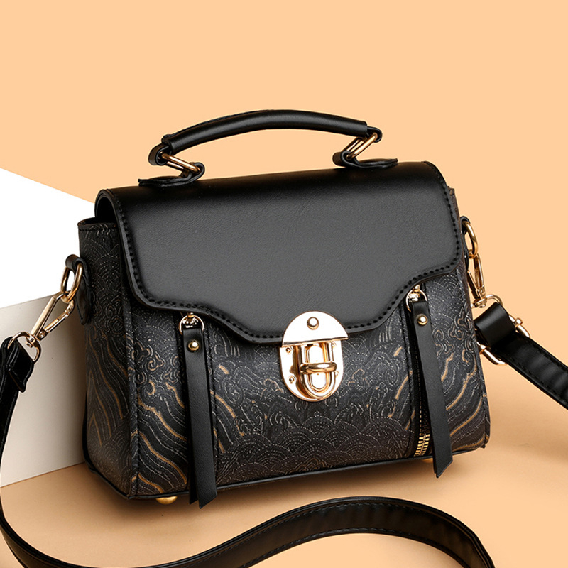 Ženska crossbody torba - PU, vodoravni kvadratni oblik, zaključavanje na bravu, džep sa zipom, podstava od poliestera