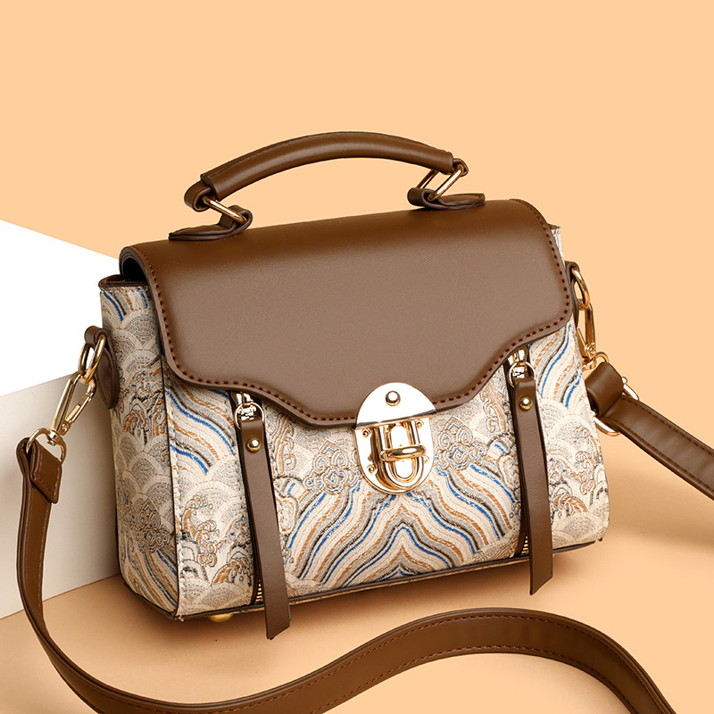 Ženska crossbody torba - PU, vodoravni kvadratni oblik, zaključavanje na bravu, džep sa zipom, podstava od poliestera