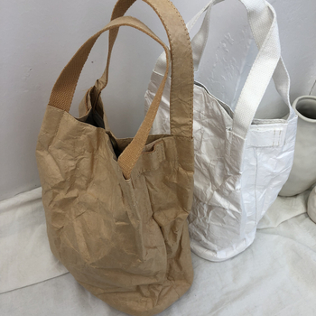 Ženska torbica za rameno u korejskom stilu, Kraft papir, bucket bag, otvoreni gornji dio, unutarnji džep sa zipom