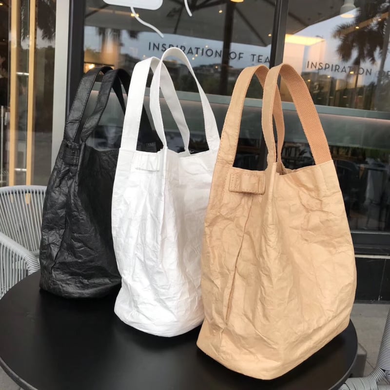 Ženska torbica za rameno u korejskom stilu, Kraft papir, bucket bag, otvoreni gornji dio, unutarnji džep sa zipom