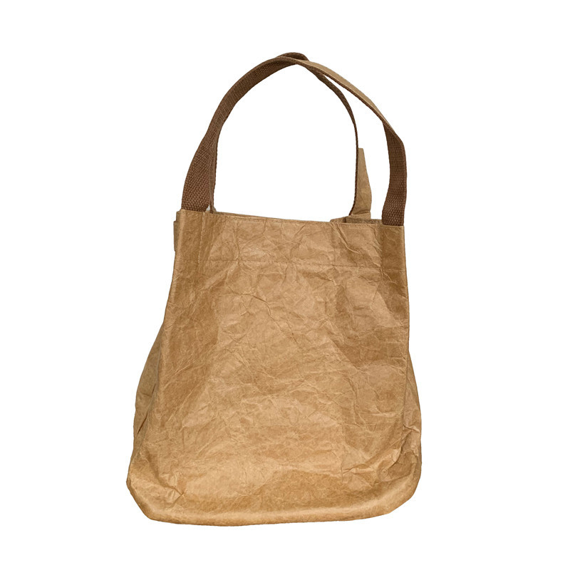 Ženska torbica za rameno u korejskom stilu, Kraft papir, bucket bag, otvoreni gornji dio, unutarnji džep sa zipom