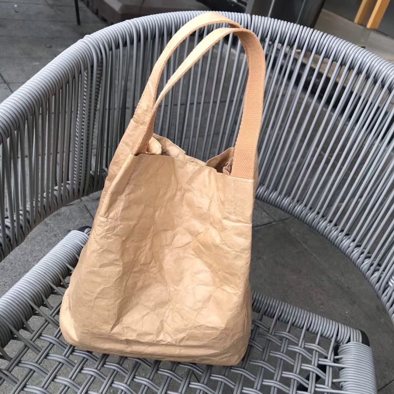 Ženska torbica za rameno u korejskom stilu, Kraft papir, bucket bag, otvoreni gornji dio, unutarnji džep sa zipom