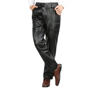 Férfiak számára készített valódi bőrből készült nadrág, 100% bőr, magas derék, egyenes szabás