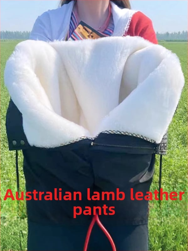 Muške zimske hlače od ovčje kože s visokim strukom, široki kroj