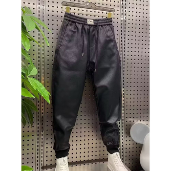 Muške hlače za motocikl od PU kože, s flis podstavom, zimske, uskog kroja, srednjeg struka