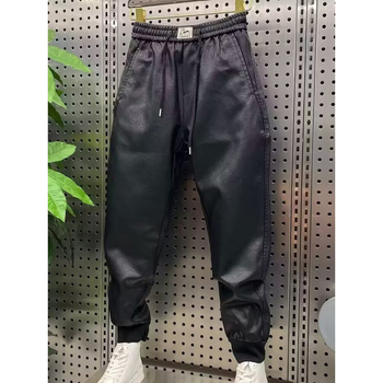 Muške hlače za motocikl od PU kože, s flis podstavom, zimske, uskog kroja, srednjeg struka