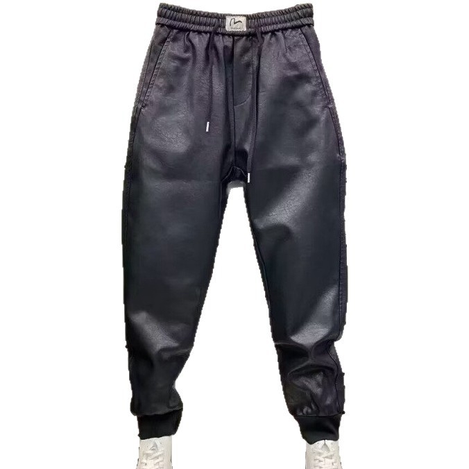 Muške hlače za motocikl od PU kože, s flis podstavom, zimske, uskog kroja, srednjeg struka
