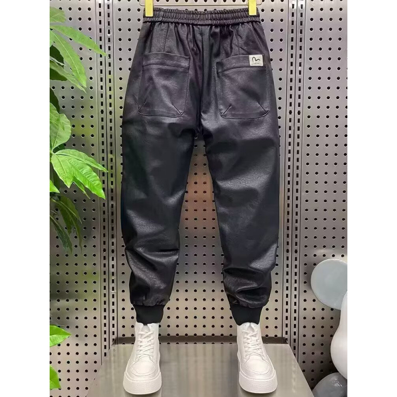 Muške hlače za motocikl od PU kože, s flis podstavom, zimske, uskog kroja, srednjeg struka