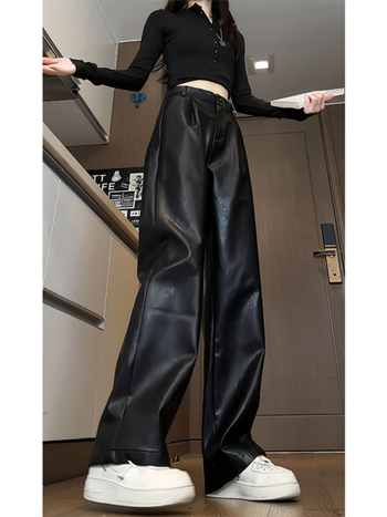 PU bőr nadrág egyenes szárú, középmagas derék, motorkerékpár-stílusú munkaruha, vízálló, mindennapi viselet