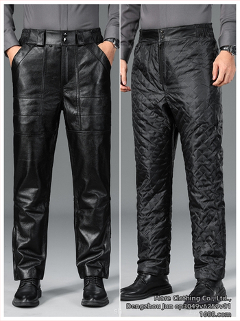 Muške hlače od prave kože, s kviltilom podstavom, vodootporne i otporne na vjetar, ravni kroj, visok pojas, zima 2024