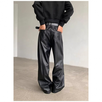 Muške PU kožne hlače, opušten stil, uzorak boja spajanja, alpaka koža, ljeto 2025