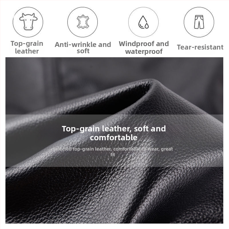 Kožne hlače od kravljeg kože, blok uzorak, skateboard stil, zima 2023, za srednju dob i starije