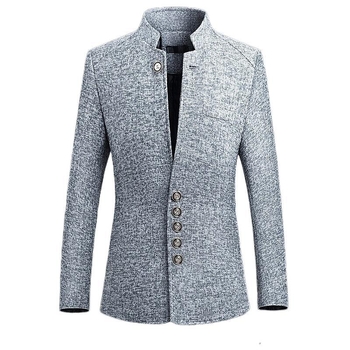 Мъжко костюмно сако със стояща яка, едноредно с три копчета, Slim fit, 85% памук, пролет и есен