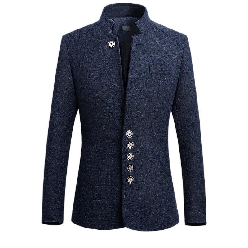 Мъжко костюмно сако със стояща яка, едноредно с три копчета, Slim fit, 85% памук, пролет и есен