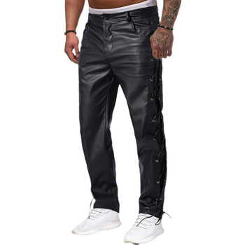 Muške PU kožne hlače, tijesni kroj, srednji pojas, jednobojni uzorak, glavni materijal PU koža, podstava poliester, za proljeće i jesen