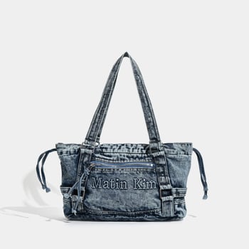 Tote torba - denim, horizontalni kvadratni oblik, zatvarač, džep za telefon, jedna naramenica
