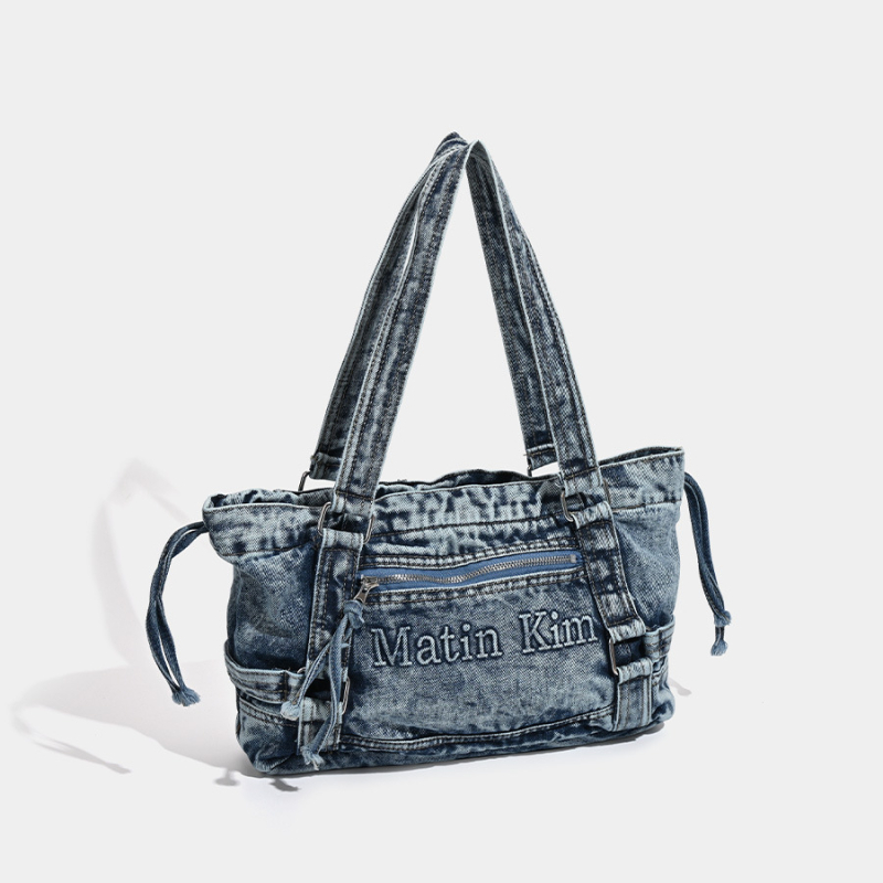 Tote torba - denim, horizontalni kvadratni oblik, zatvarač, džep za telefon, jedna naramenica