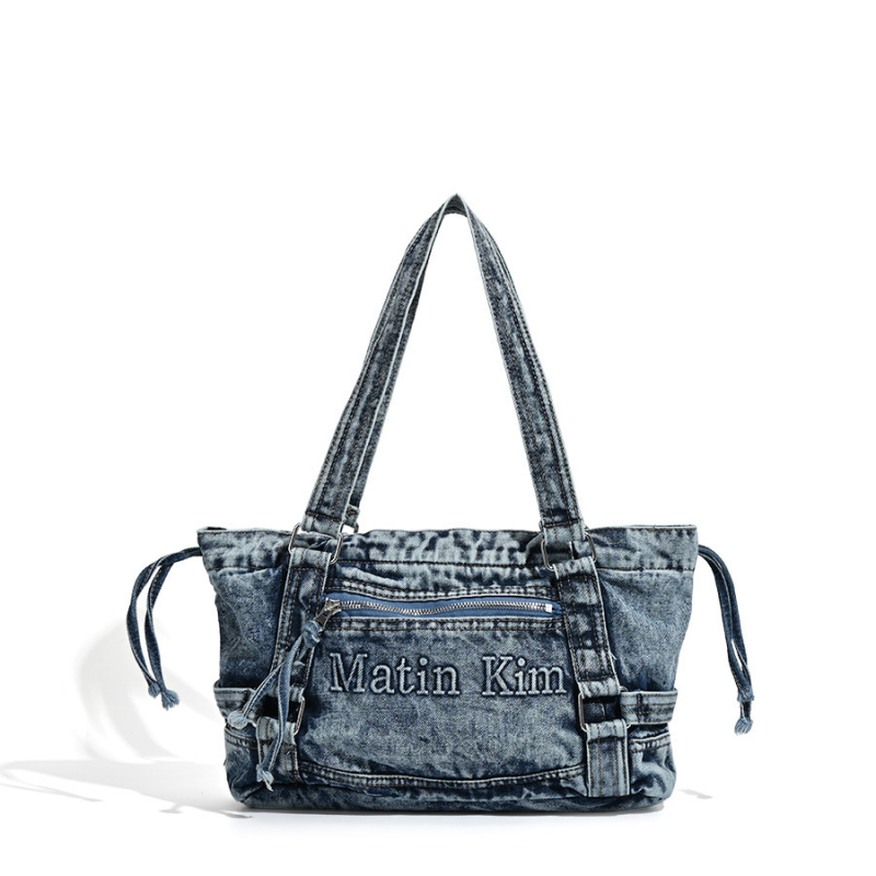 Tote torba - denim, horizontalni kvadratni oblik, zatvarač, džep za telefon, jedna naramenica