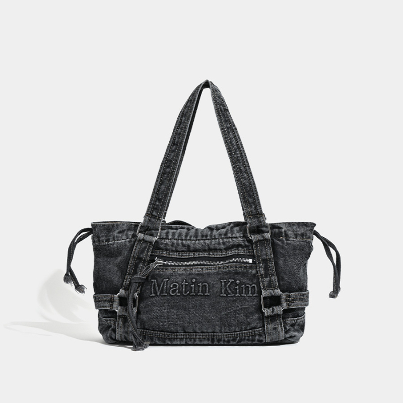Tote torba - denim, horizontalni kvadratni oblik, zatvarač, džep za telefon, jedna naramenica
