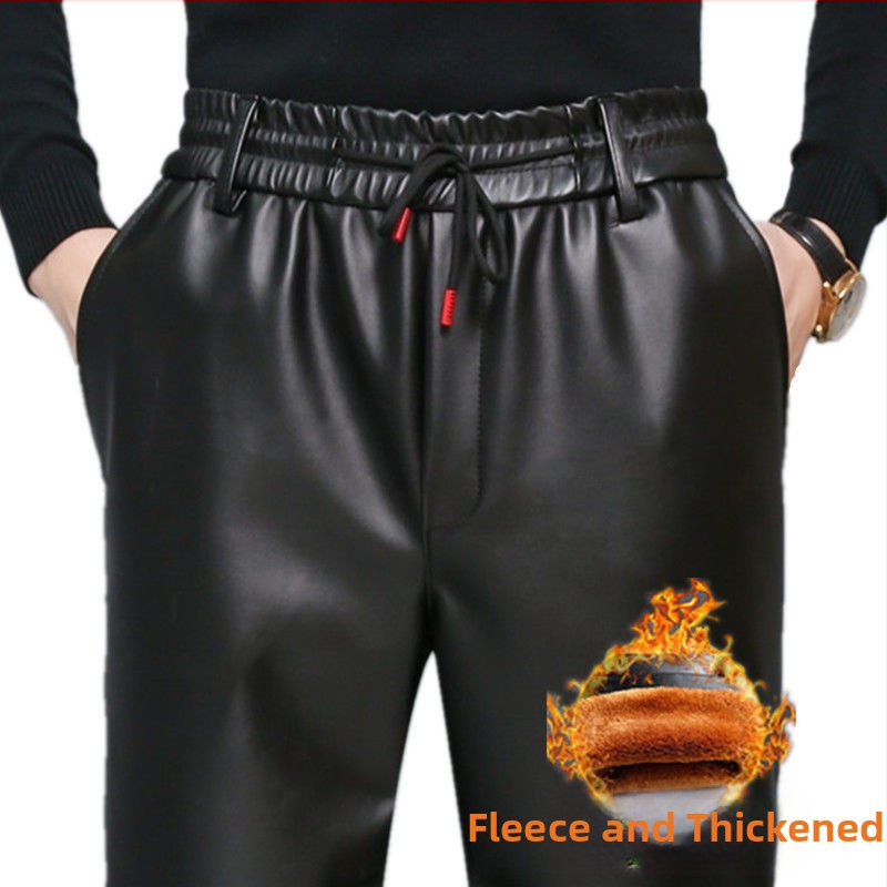 Muške kožne hlače – Alpaka koža s PU, Usklađivanje boja, Ravni kroj, Normalna debljina, Jesen 2022