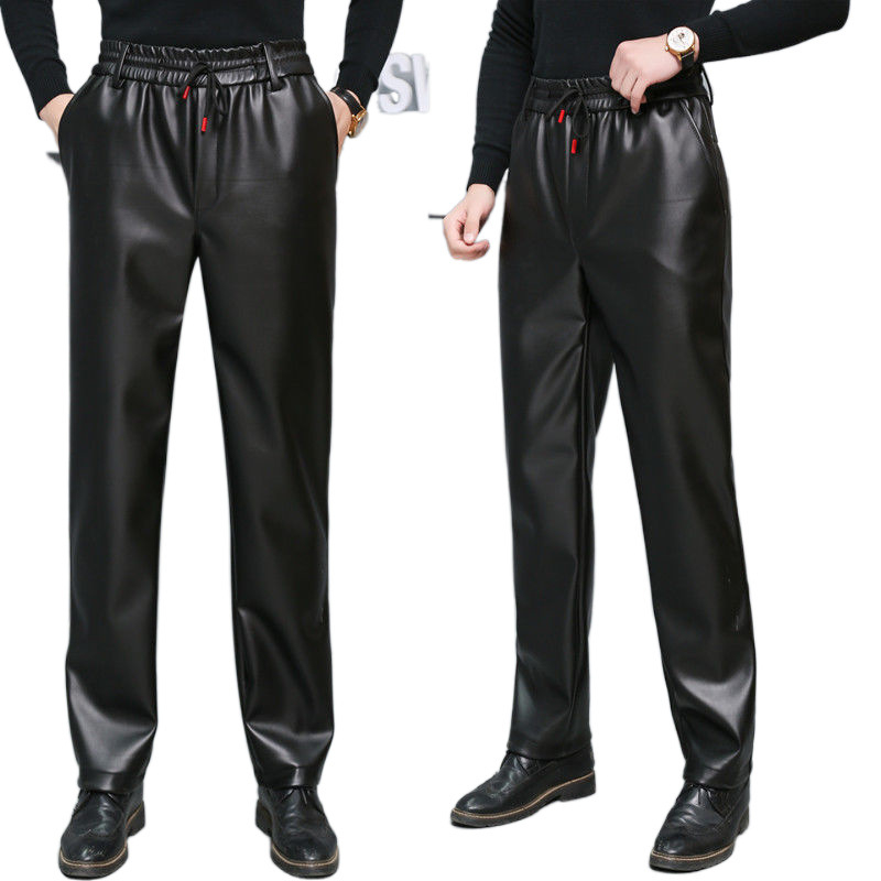 Muške kožne hlače – Alpaka koža s PU, Usklađivanje boja, Ravni kroj, Normalna debljina, Jesen 2022