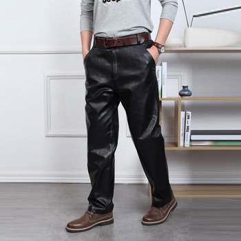 Jeep Spirit Мъжки панталони от естествена кожа, овча кожа, висока талия, свободен силует, удебелена изолация