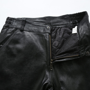 Jeep Spirit Мъжки панталони от естествена кожа, овча кожа, висока талия, свободен силует, удебелена изолация