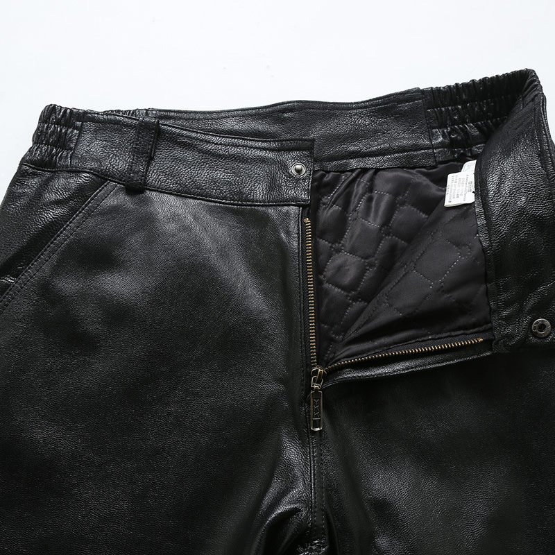 Jeep Spirit Мъжки панталони от естествена кожа, овча кожа, висока талия, свободен силует, удебелена изолация