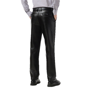 Muške PU kožne hlače s elastičnim pojasom, fleece podstavom, visokim strukom, tople, vodootporne i otporne na ulje.