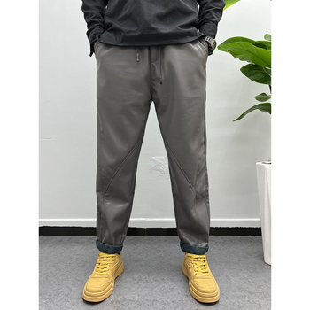 Muške PU kožne harēm biker hlače – širok kroj, flis podstava, srednji pojas