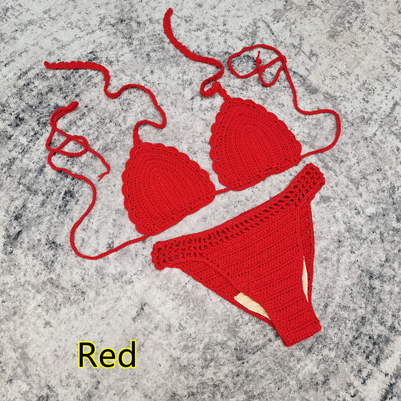 Σετ από τρία μέρη: χειροποίητο μπικίνι με βελονιά crochet και φόρεμα παραλίας, με επένδυσεις στήθων, χωρίς μεταλλική υποστήριξη, επένδυση από νάιλον