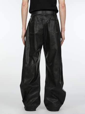 Muške hlače od PU kože s flare krojem – srednji pojas, podstava od poliester, jesen 2025, glavna tkanina: PU