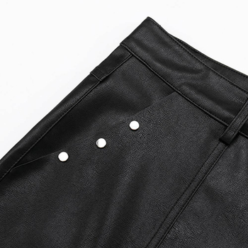 PU kožne šorcice, širokog kroja, srednji pojas, ljeto, gradski stil s ukrasnim detaljima