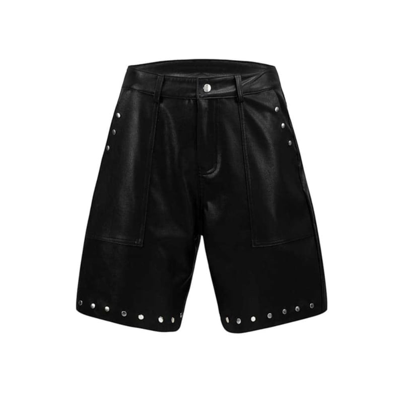 PU kožne šorcice, širokog kroja, srednji pojas, ljeto, gradski stil s ukrasnim detaljima