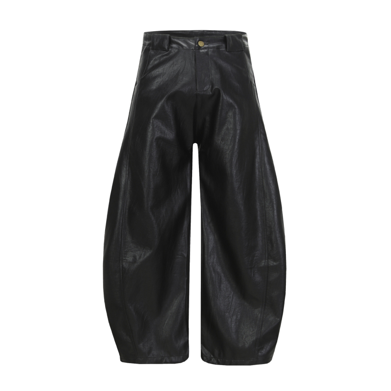 Pantalone s izgledom kože, američki stil, opušteni ravni kroj
