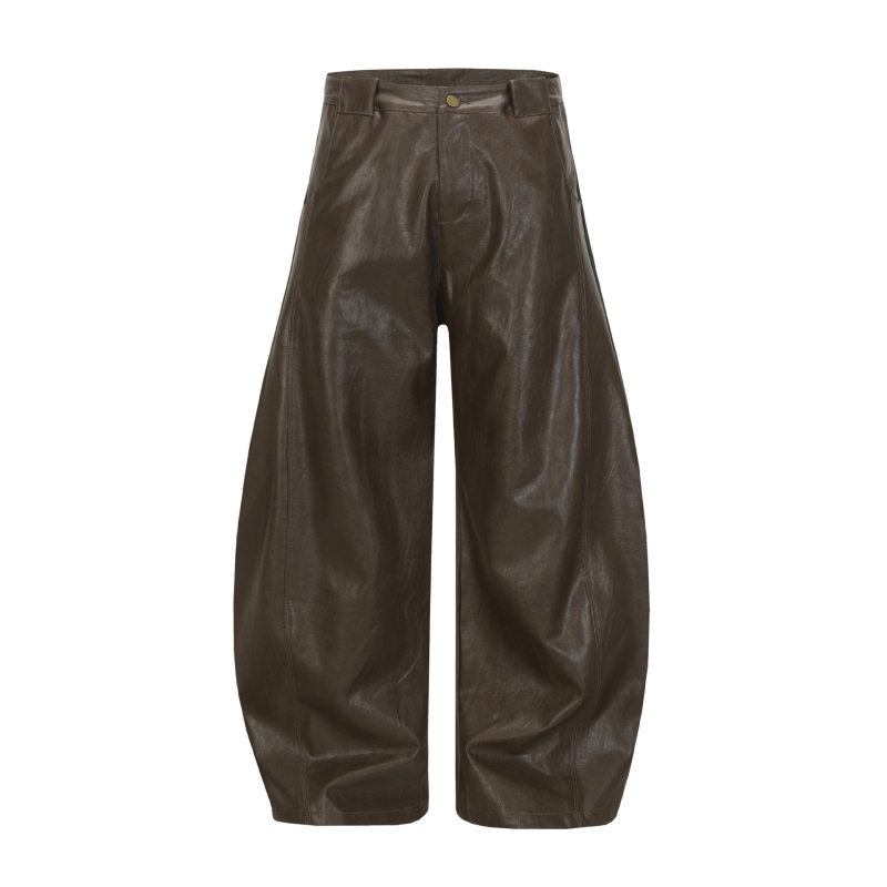 Pantalone s izgledom kože, američki stil, opušteni ravni kroj