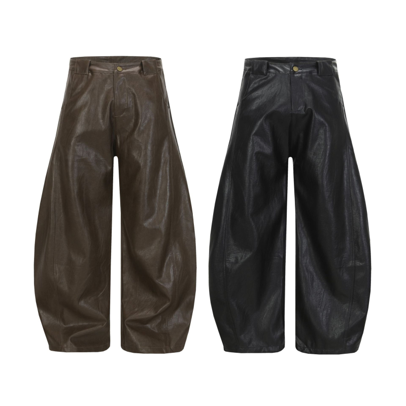Pantalone s izgledom kože, američki stil, opušteni ravni kroj
