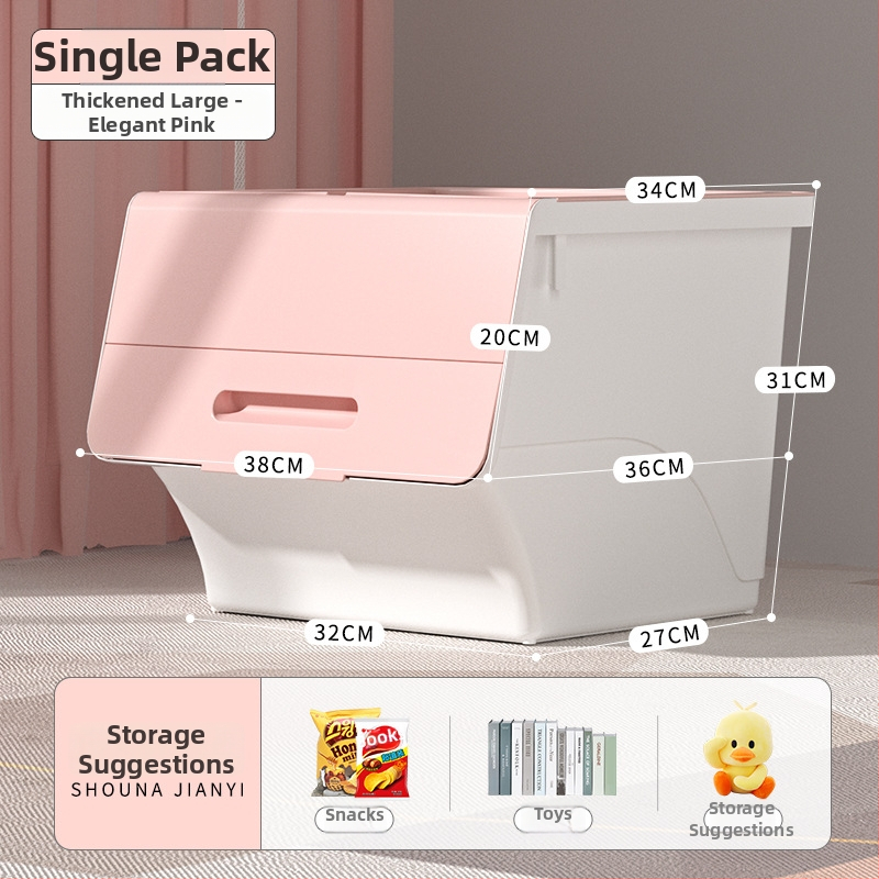 Ou hao Veľká domáca plastová úložná nádoba s predným otvorom a viečkom, PP materiál, viacúčelová, prachotesná, karikatúrny štýl