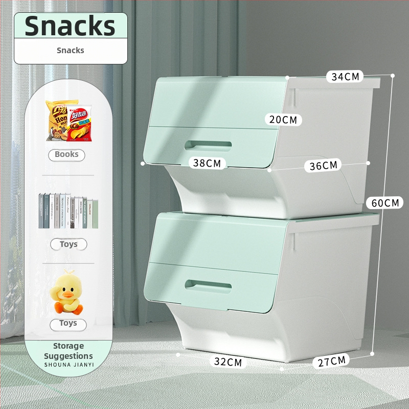 Ou hao Veľká domáca plastová úložná nádoba s predným otvorom a viečkom, PP materiál, viacúčelová, prachotesná, karikatúrny štýl