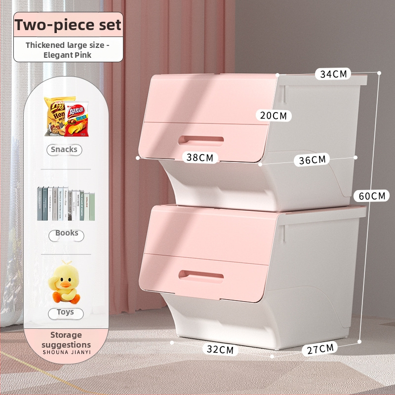 Ou hao Veľká domáca plastová úložná nádoba s predným otvorom a viečkom, PP materiál, viacúčelová, prachotesná, karikatúrny štýl