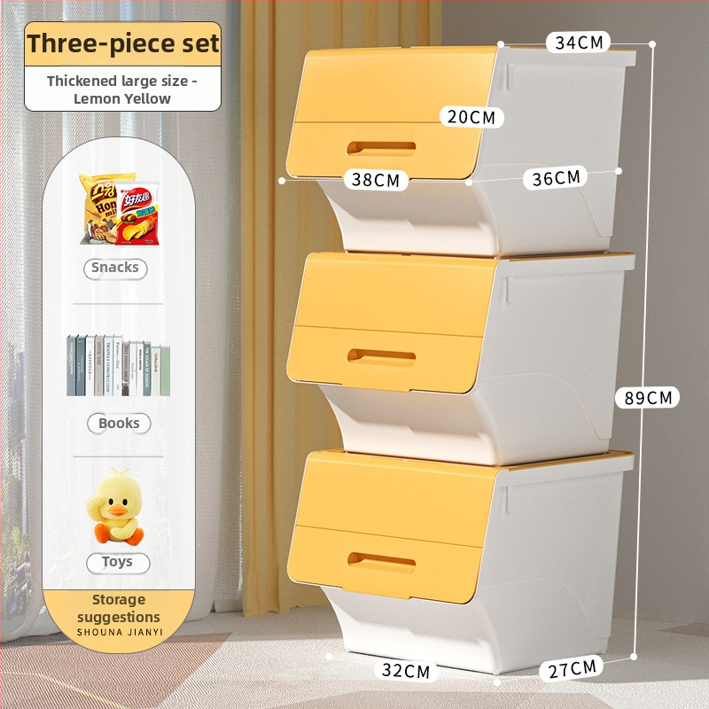 Ou hao Veľká domáca plastová úložná nádoba s predným otvorom a viečkom, PP materiál, viacúčelová, prachotesná, karikatúrny štýl