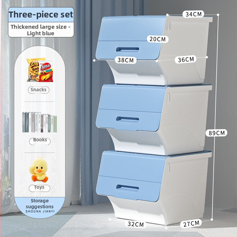 Ou hao Veľká domáca plastová úložná nádoba s predným otvorom a viečkom, PP materiál, viacúčelová, prachotesná, karikatúrny štýl