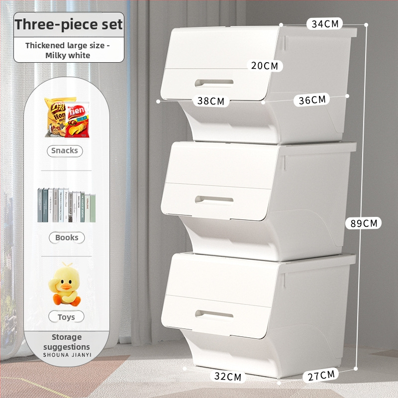 Ou hao Veľká domáca plastová úložná nádoba s predným otvorom a viečkom, PP materiál, viacúčelová, prachotesná, karikatúrny štýl