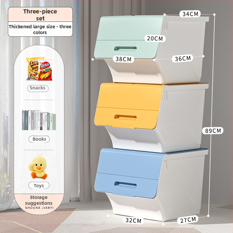 Ou hao Veľká domáca plastová úložná nádoba s predným otvorom a viečkom, PP materiál, viacúčelová, prachotesná, karikatúrny štýl