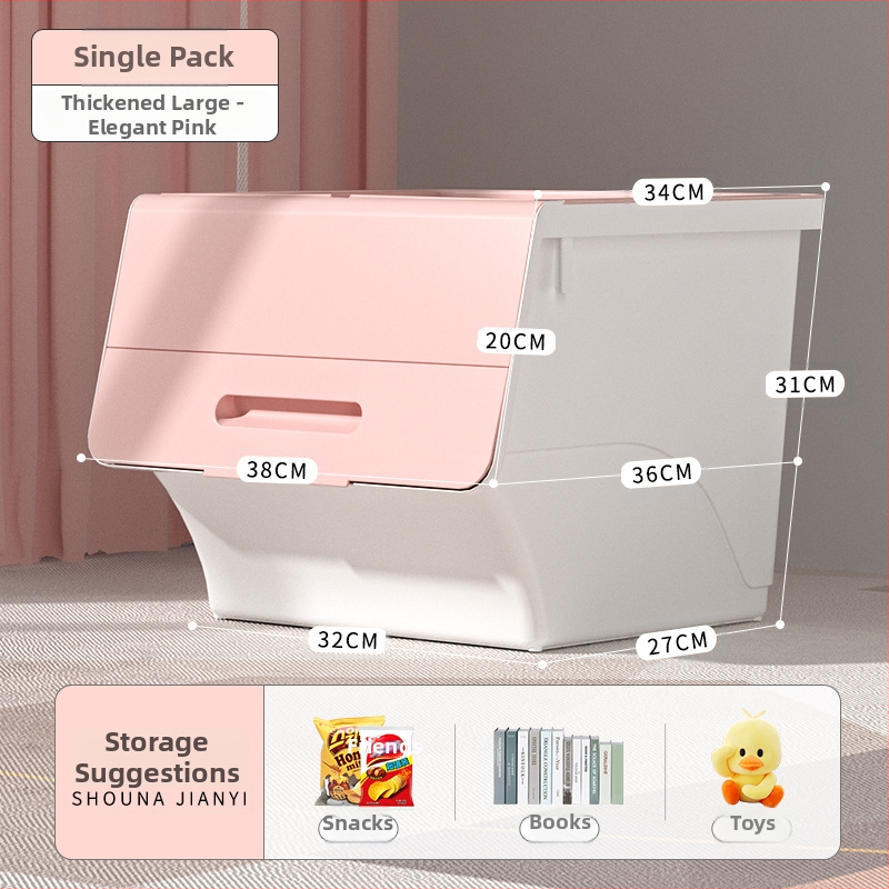 Ou hao Veľká domáca plastová úložná nádoba s predným otvorom a viečkom, PP materiál, viacúčelová, prachotesná, karikatúrny štýl