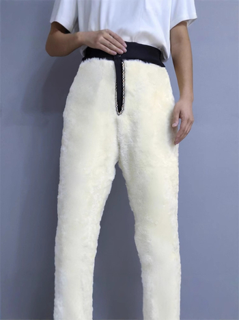 Pantalone od kozje kože s visokim strukom, labavi kroj, debela podstava, 100% podstava