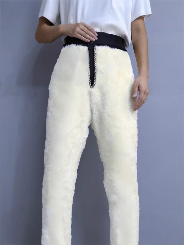 Pantalone od kozje kože s visokim strukom, labavi kroj, debela podstava, 100% podstava
