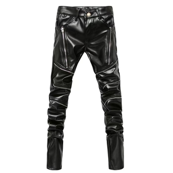 Muške PU kožne hlače, uski kroj, srednje visok pojas, jednobojne, rock stil