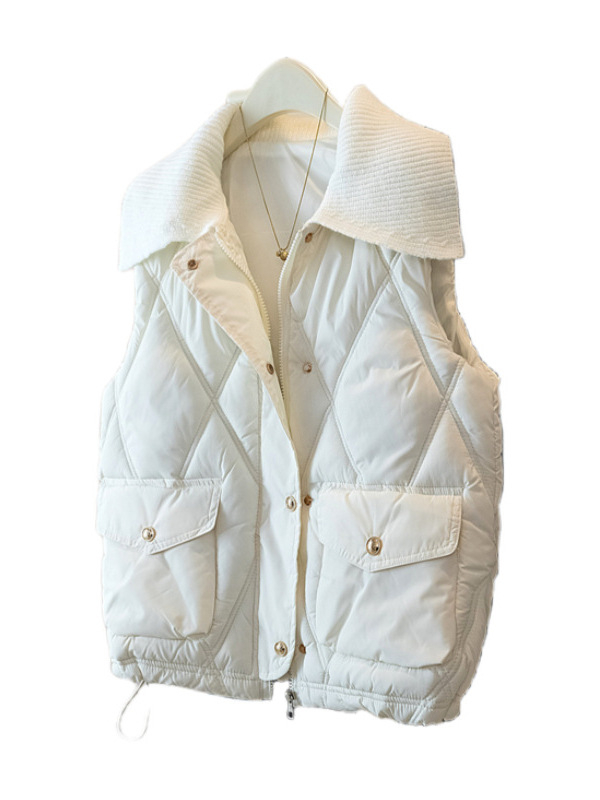 Ženska prešivana vesta od pamuka s punom, casual bez rukava, zatvarač, rever ovratnik (Punilo: Down cotton; Ovratnik: rever; Zatvaranje: zip; Duljina: 50–65 cm)