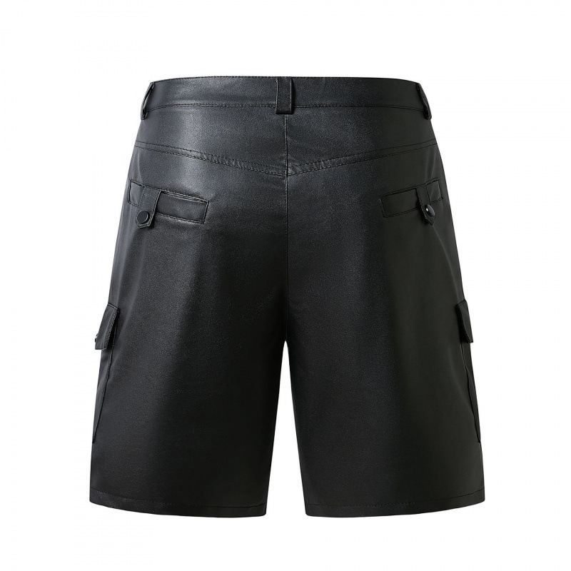 Muške PU kožne kratke hlače, jednofarbene, uski kroj, punk stil, casual nošenje